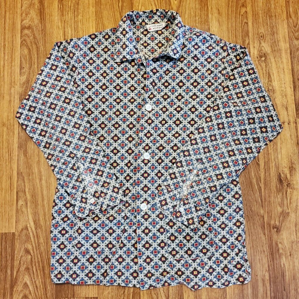 Vintage 50s Loop Collar Shirt Men Large Club Lounge By Weldon Hollandaise Pocket